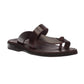 Tal Brown, handmade leather slide sandals with toe loop - Front View