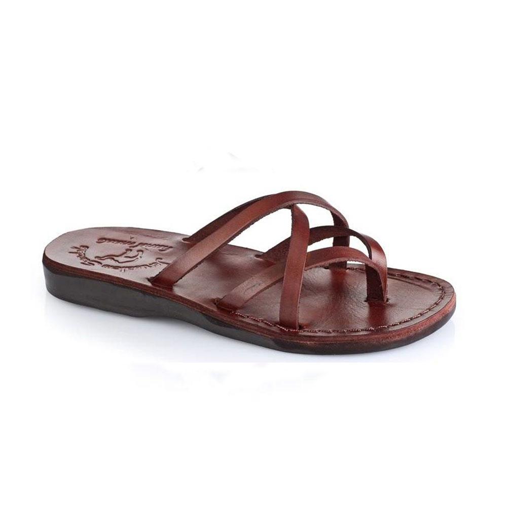 Tamar brown, handmade leather slide sandals - Front View