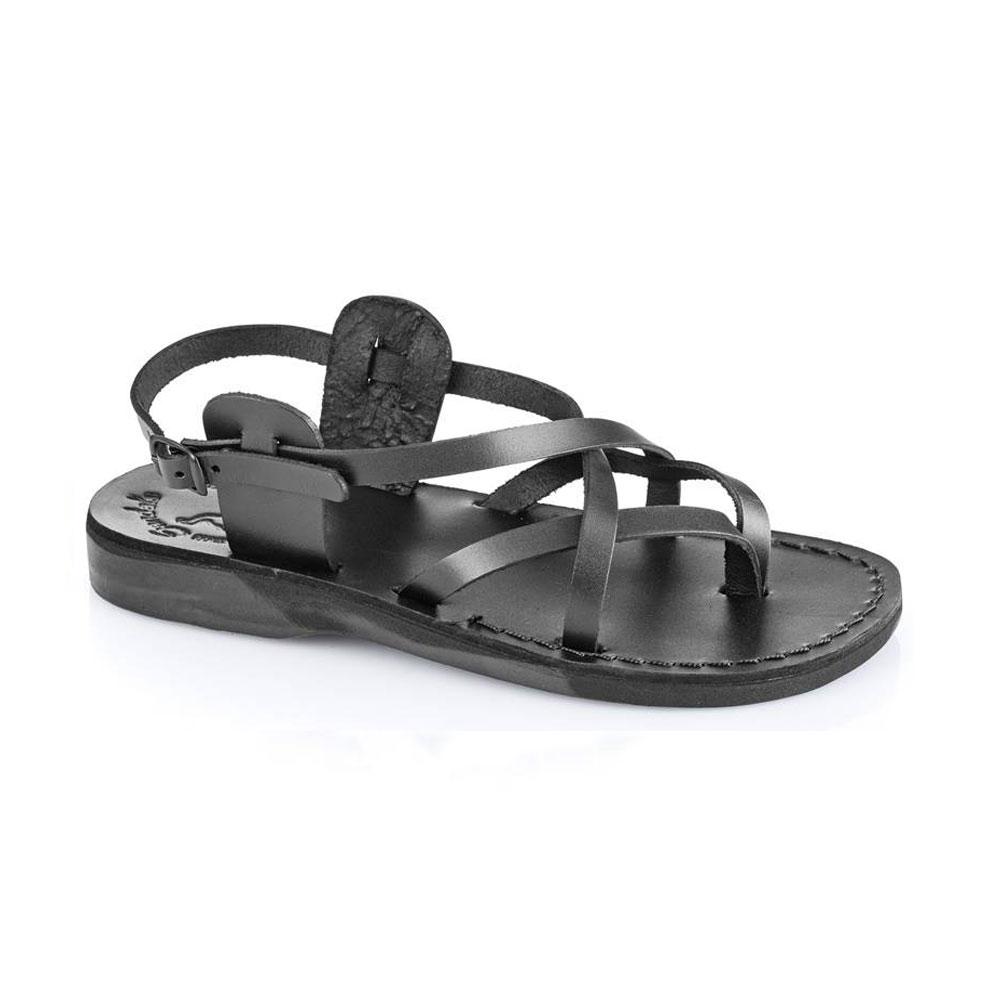 Tamar buckle black, handmade leather sandals with back strap - Front View