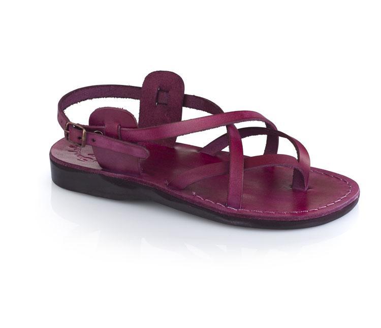 Tamar Buckle violet, handmade leather sandals with back strap  - Front View