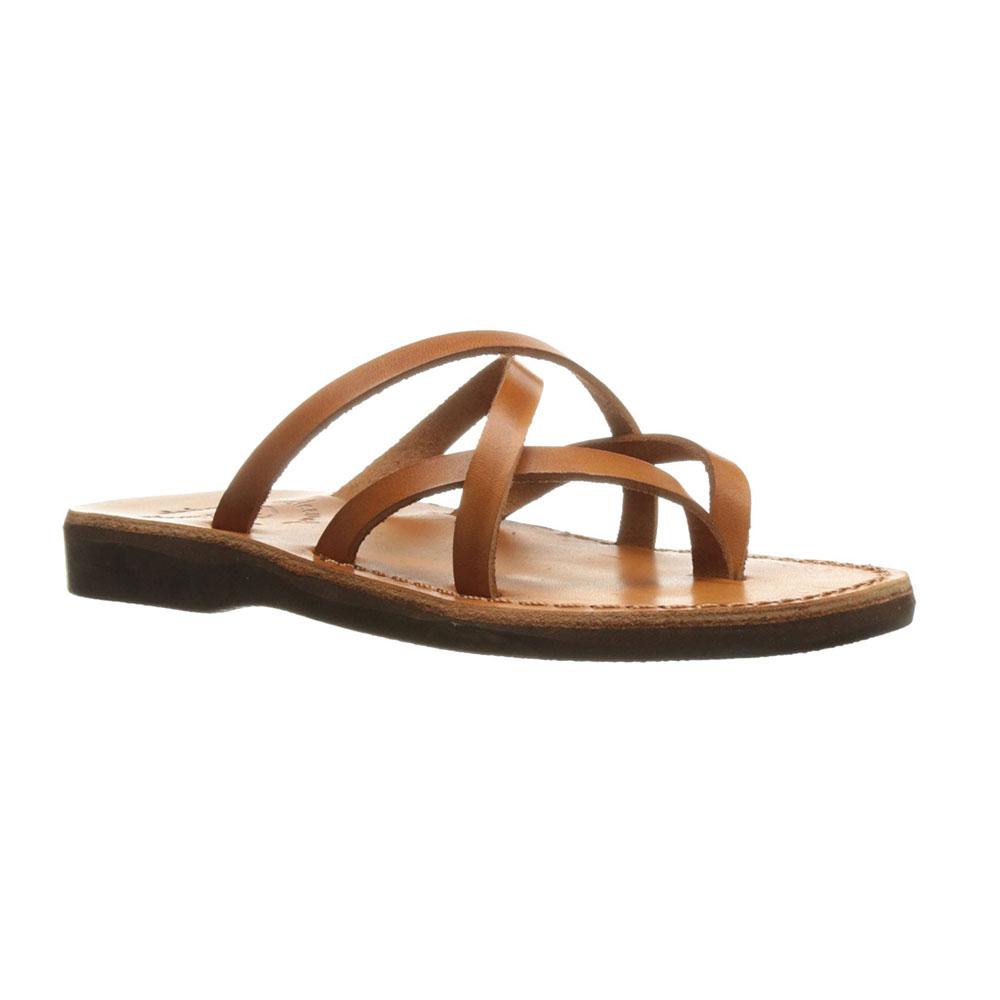 Tamar Honey, handmade leather slide sandals - Front View