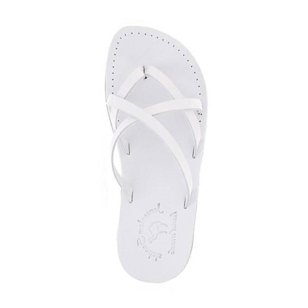 Tamar white, handmade leather slide sandals - Side View