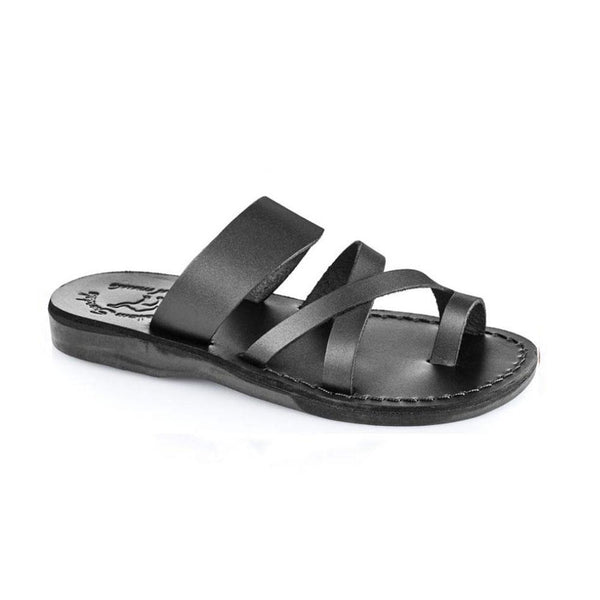 Ella | Black Leather Ankle Strap Flat Sandal – Jerusalem Sandals