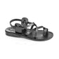 The Good Shepherd Buckle black, handmade leather sandals with back strap and toe loop  - Front View