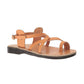 The Good Shepehrd Buckle tan, handmade leather sandals with back strap and toe loop  - Front View
