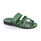 The Good Shepherd green, handmade leather slide sandals with toe loop - Front View