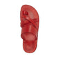 The Good Shepherd red, handmade leather slide sandals with toe loop - up View