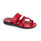 The Good Shepherd red, handmade leather slide sandals with toe loop - Front View