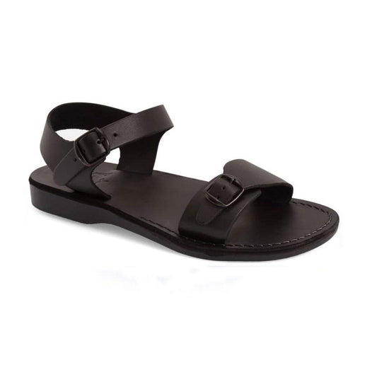 The Original black, handmade leather sandals with back strap  - Front View