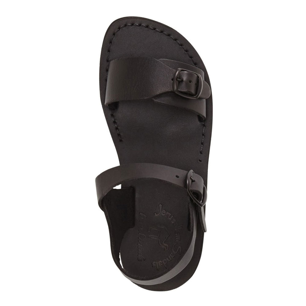 The Original black, handmade leather sandals with back strap - up View