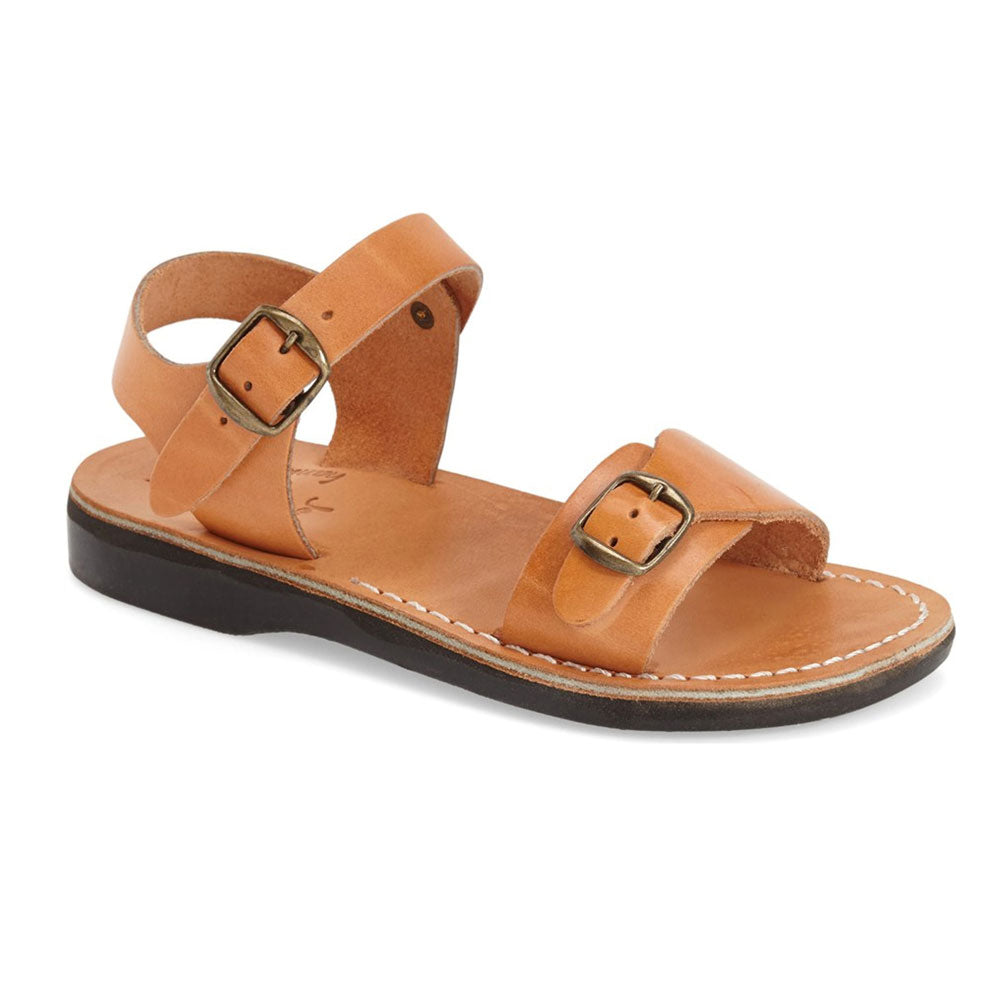 The Original tan, handmade leather sandals with back strap - Front View