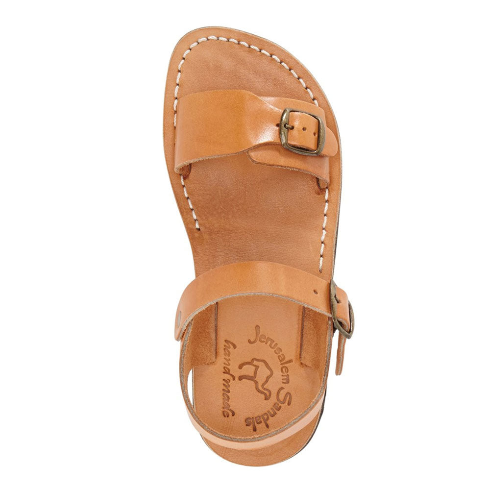 The Original tan, handmade leather sandals with back strap - Side View