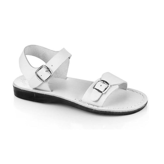 The Original white, handmade leather sandals with back strap  - Front View