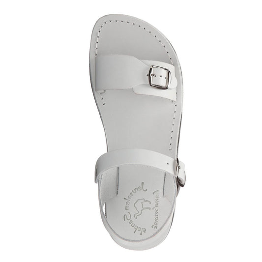 The Original white, handmade leather sandals with back strap - Side View