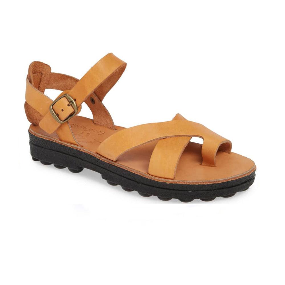 Tovah tan, handmade leather sandals with back strap and toe loop  - Front View