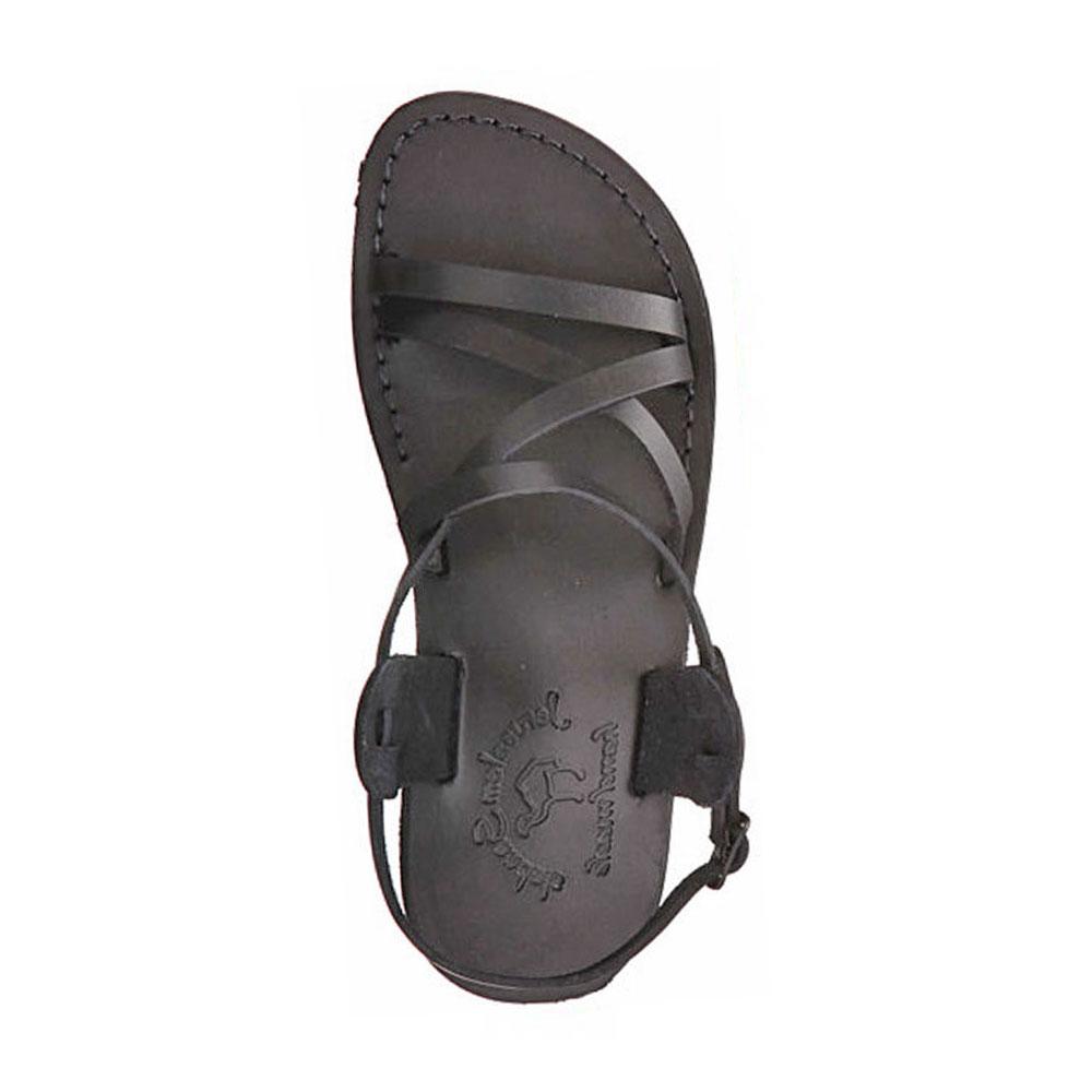 Tzippora black, handmade leather sandals with back strap  - Side View