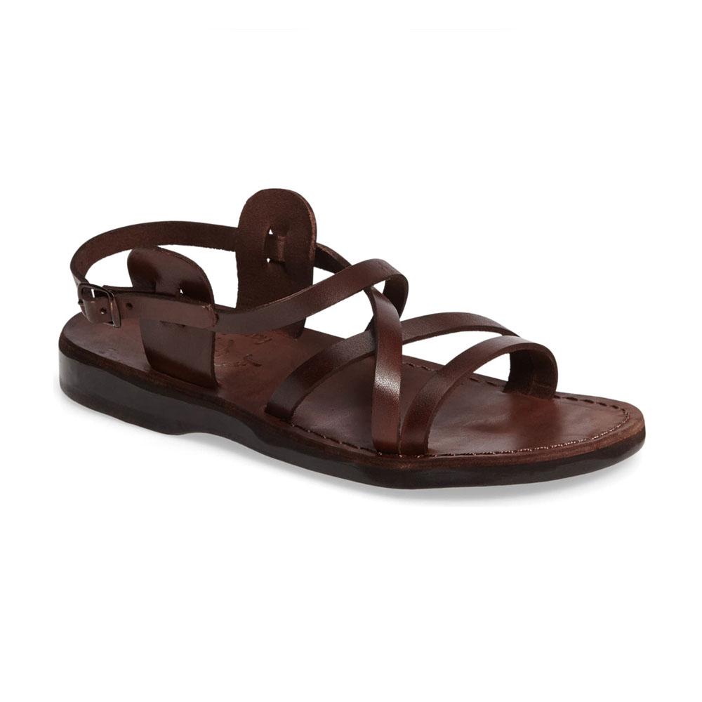 Tzippora brown, handmade leather sandals with back strap  - Front View