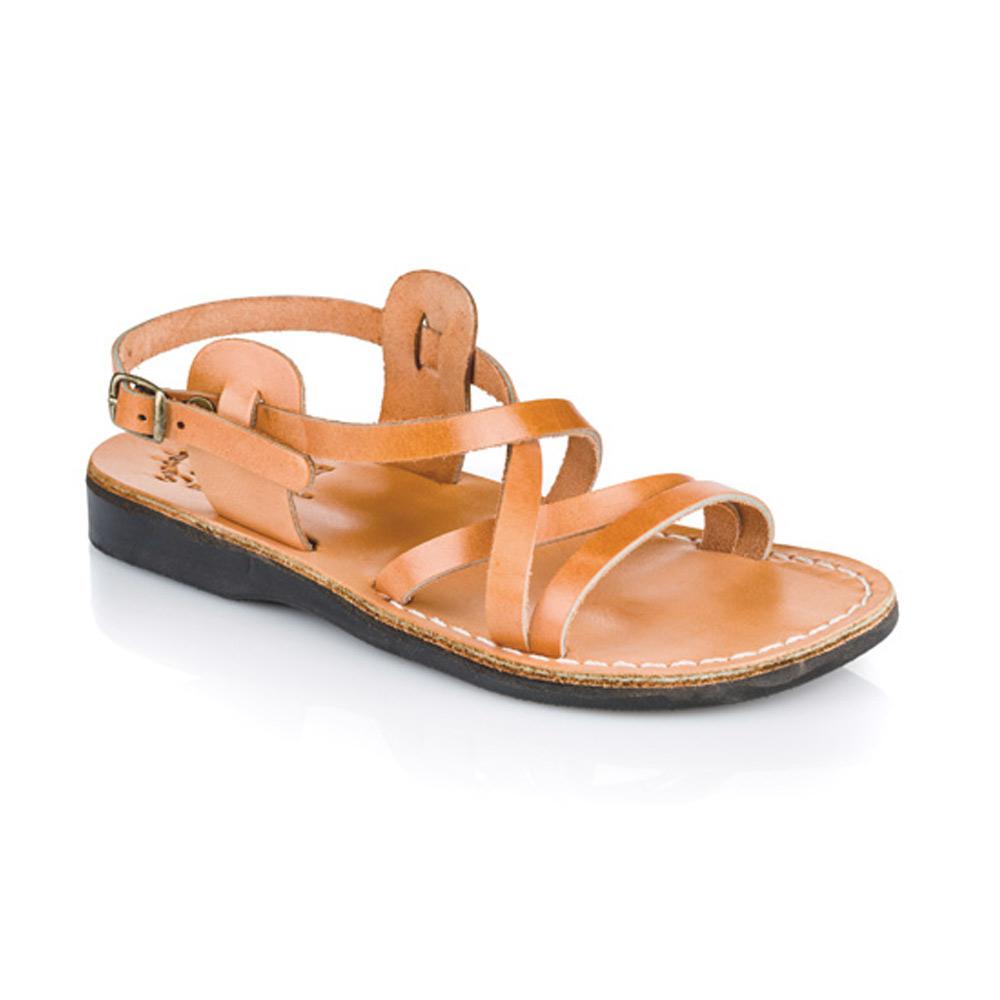 Tzippora tan, handmade leather sandals with back strap  - Front View