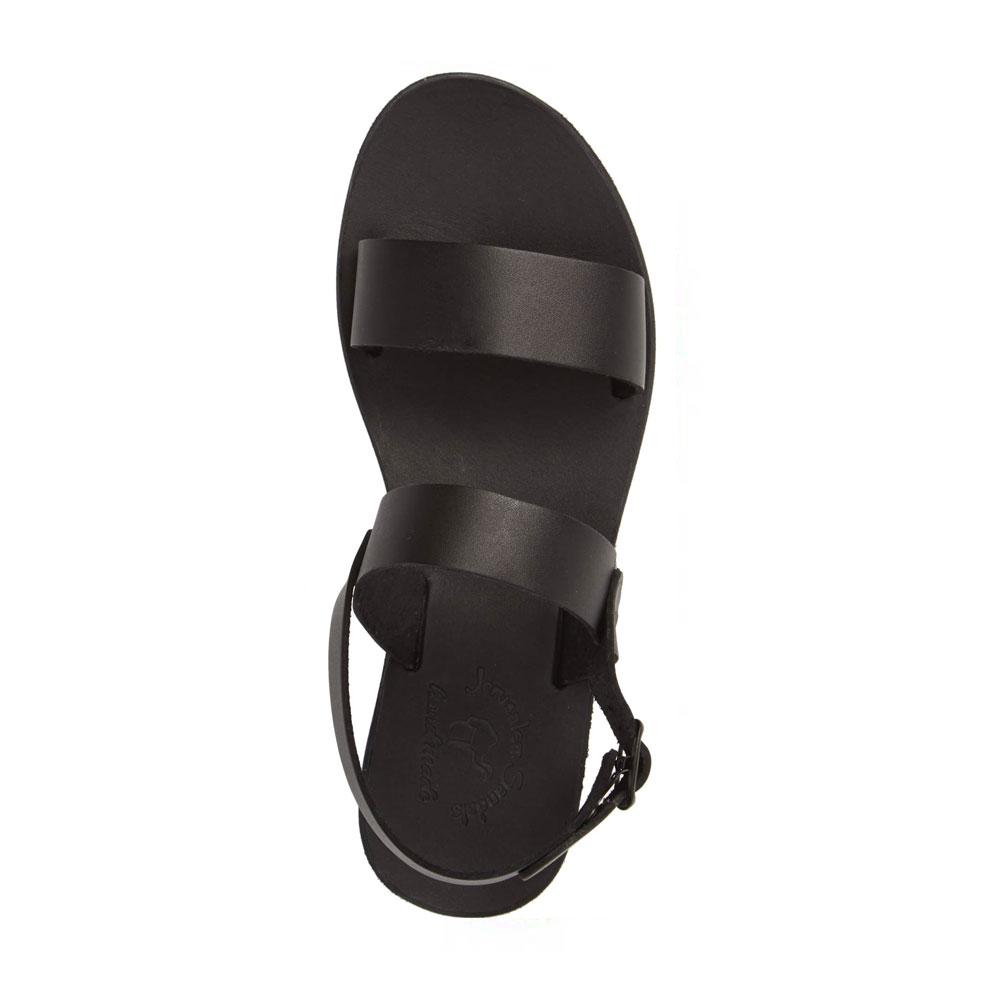 Ziv black, handmade leather sandals with back strap  - Side View