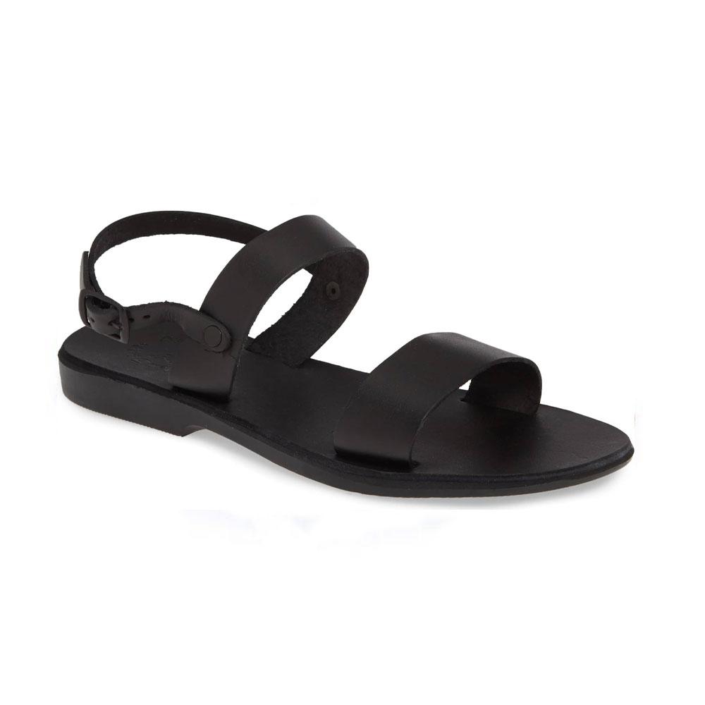 Ziv black, handmade leather sandals with back strap  - Front View