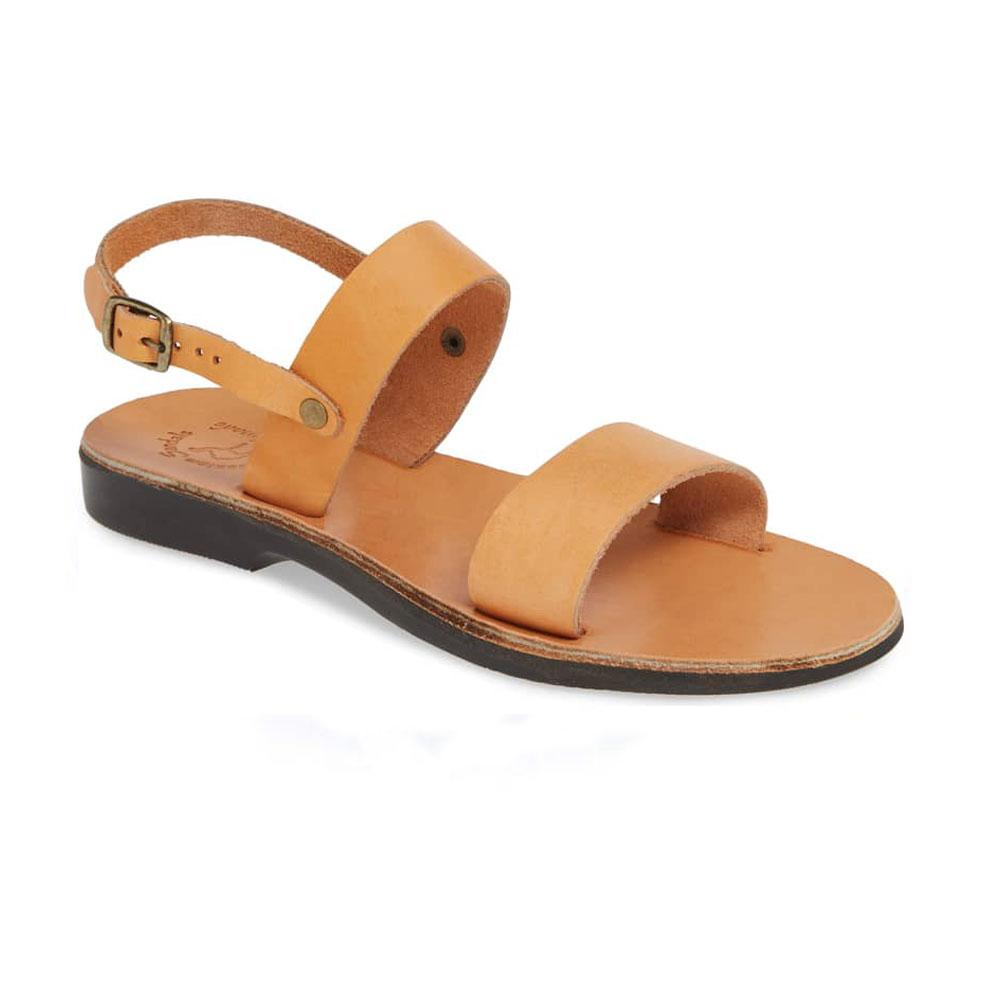 Ziv tan, handmade leather sandals with back strap  - Front View