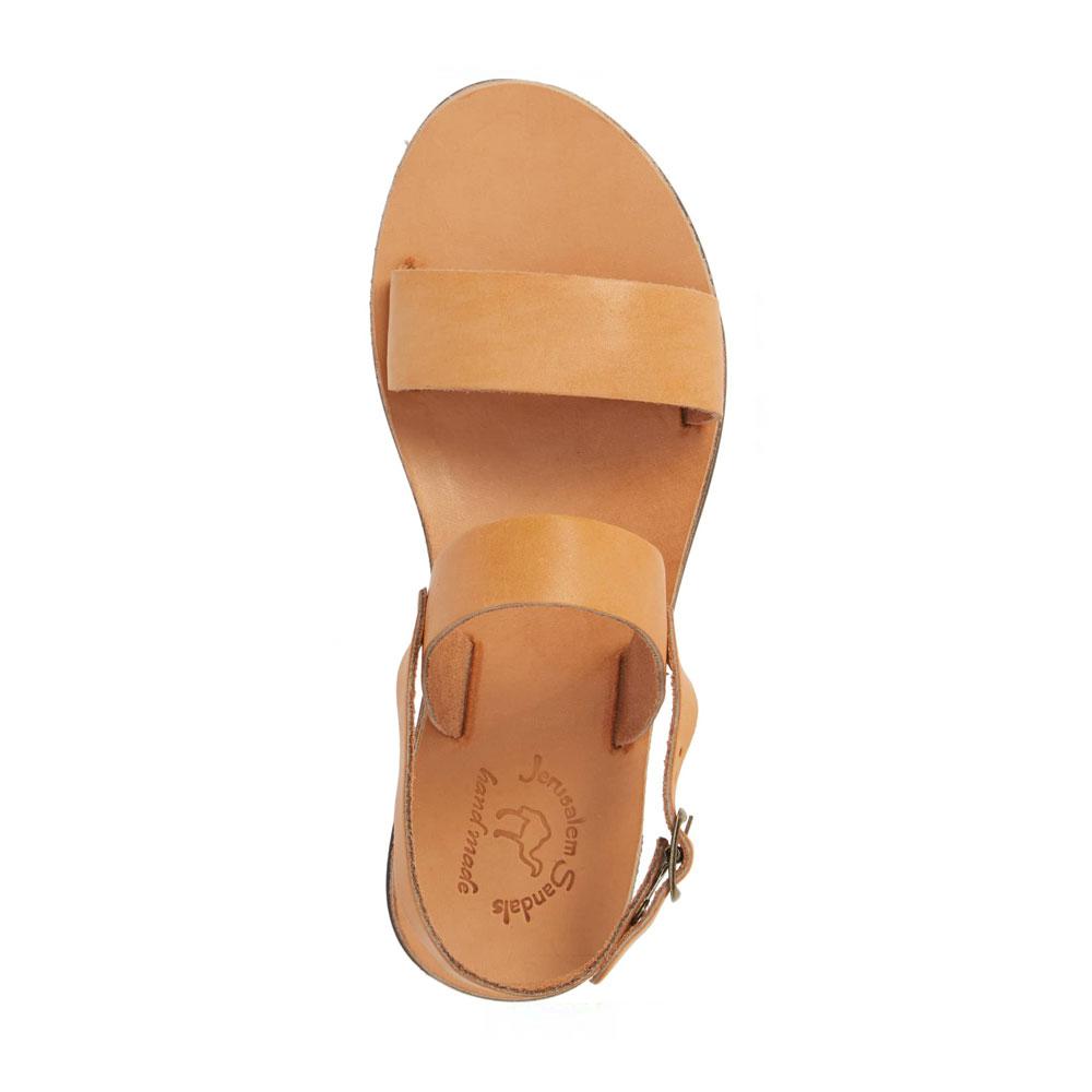 Ziv tan, handmade leather sandals with back strap  - Side View