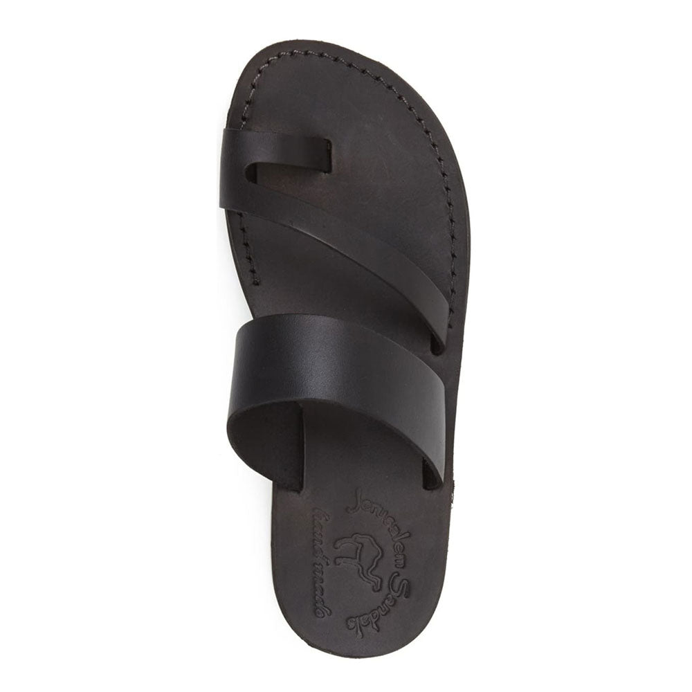 Zohar | Black Leather Toe Ring Sandal – Jerusalem Sandals