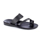 Zohar black, handmade leather slide sandals with toe loop - Front View