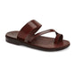 Zohar brown, handmade leather slide sandals with toe loop - Front View