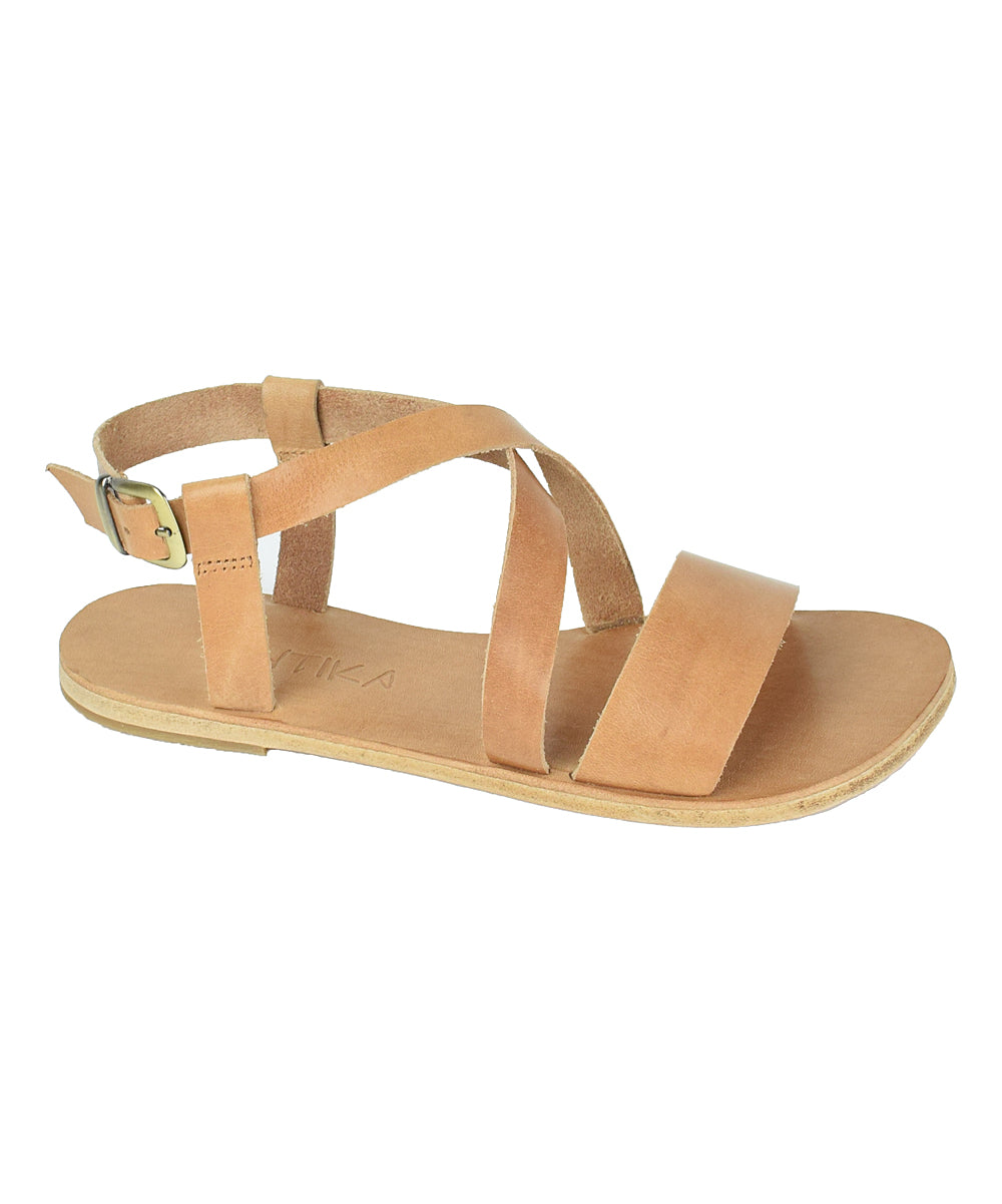 Pico Blvd tan, handmade leather sandal with back strap buckle and front loop  - Side View