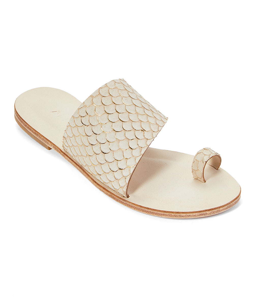 Wilshire Blvd natural, handmade leather slide sandals with toe loop - Front View