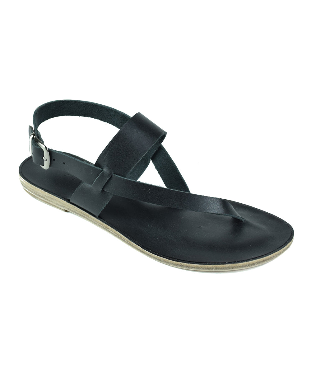 Pacific Hwy black, handmade leather sandal with back strap buckle  - Side View