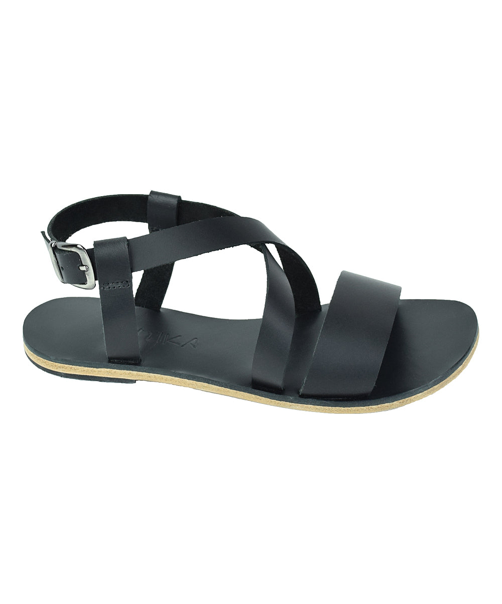 Pico Blvd black, handmade leather sandal with back strap buckle and front loop  - Side View